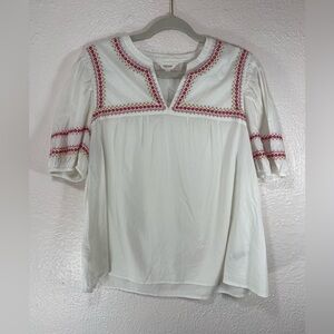 Per Una White Floral Embroidered Short Sleeve V-Neck Blouse Women’s 18